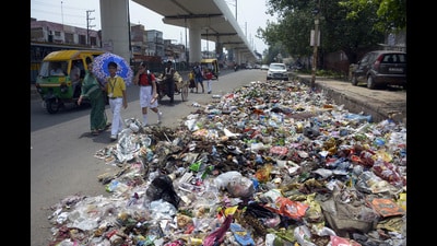 Municipal officials said their waste processing plant in Morta, spread over 48 bighas of land, has been shut since the past week as the landlord has locked the gates and disallowed any further dumping at the site. (Sakib Ali/HT Photo)