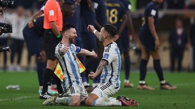 Lionel Messi and Leandro Paredes celebrate after Argentina defeat France in FIFA World Cup 2022 final. (REUTERS)