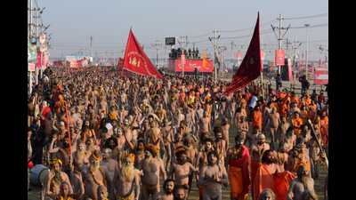 Seers during a Shahi Snan procession during Kumbh-2019 in Prayagraj (HT File Photo)