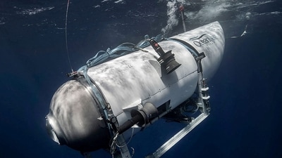 The Titan submersible, operated by OceanGate Expeditions to explore the wreckage of the sunken Titanic off the coast of Newfoundland, dives in an undated photograph (via REUTERS)