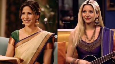 AI-generated pictures of Rachel Green and Phoebe Buffay in Indian outfits. (Instagram/@ai.magine_) AI-generated pictures of Rachel Green and Phoebe Buffay in Indian outfits. (Instagram/@ai.magine_)