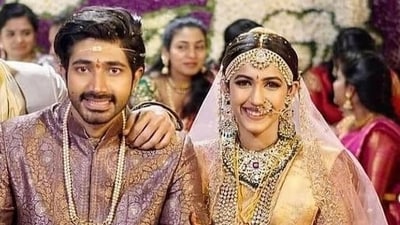 Niharika Konidela with Chaitanya Jonnalagadda during their 2020 wedding in Udaipur. Niharika Konidela with Chaitanya Jonnalagadda during their 2020 wedding in Udaipur.