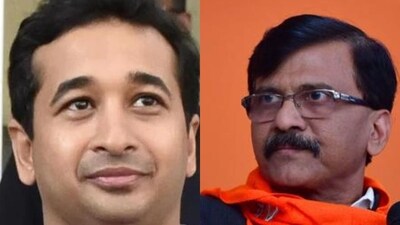 BJP MLA Nitesh Rane (L) and Shiv Sena (UBT) leader Sanjay Raut. (File) BJP MLA Nitesh Rane (L) and Shiv Sena (UBT) leader Sanjay Raut. (File)
