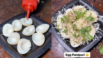 The image shows the making of egg pani puri. (Instagram/@surti_lalo) The image shows the making of egg pani puri. (Instagram/@surti_lalo)