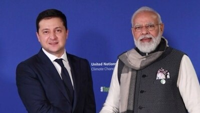 PM Narendra Modi with Ukraine President Volodymyr Zelensky. PM Narendra Modi with Ukraine President Volodymyr Zelensky.