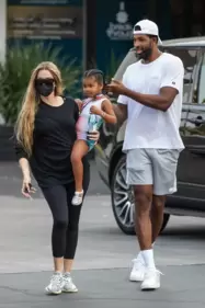 Khloe Kardashian with Tristan Thompson and daughter True Thompson. Khloe Kardashian with Tristan Thompson and daughter True Thompson.