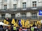 On March 19, the national flag at the Indian high commission in London was pulled down during a protest by pro-Khalistan activists. (PTI) On March 19, the national flag at the Indian high commission in London was pulled down during a protest by pro-Khalistan activists. (PTI)