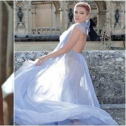sachin and babi light blue dress Florence Pugh's Robert Wun Dress Critics' Circle Film Awards