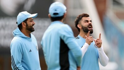 India captain Rohit Sharma (L) and Virat Kohli during a practice session ahead of WTC final against Australia (ICC Twitter) India captain Rohit Sharma (L) and Virat Kohli during a practice session ahead of WTC final against Australia (ICC Twitter)