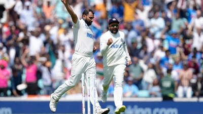 Mohammed Shami celebrates a wicket as Rohit Sharma joins in. (AP) Mohammed Shami celebrates a wicket as Rohit Sharma joins in. (AP)