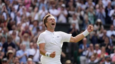 Broady ripped through the decider to seal a memorable win. (AP) Broady ripped through the decider to seal a memorable win. (AP)