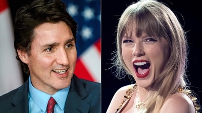 (COMBO) This combination of file pictures created on July 06, 2023 shows, Canada's Prime Minister Justin Trudeau (L) during a press conference in Ottawa, Canada, on March 24, 2023; and US singer-songwriter Taylor Swift performing during her "Eras Tour" in Arlington, Texas, on March 31, 2023. When Swift announced yet more dates for her much-hyped world tour, but once again skipped Canada, Trudeau could not shake it off. In a tweet referencing the lyrics of Swift's songs, Trudeau urged her to fill the blank space and perform in Canada. "It's me, hi. I know places in Canada would love to have you," Trudeau said in a message on Twitter July 5, 2023. (AFP) (COMBO) This combination of file pictures created on July 06, 2023 shows, Canada's Prime Minister Justin Trudeau (L) during a press conference in Ottawa, Canada, on March 24, 2023; and US singer-songwriter Taylor Swift performing during her "Eras Tour" in Arlington, Texas, on March 31, 2023. When Swift announced yet more dates for her much-hyped world tour, but once again skipped Canada, Trudeau could not shake it off. In a tweet referencing the lyrics of Swift's songs, Trudeau urged her to fill the blank space and perform in Canada. "It's me, hi. I know places in Canada would love to have you," Trudeau said in a message on Twitter July 5, 2023. (AFP)