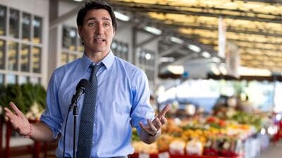Canada's Prime Minister Justin Trudeau speaks with the media after visiting a public market in Saint-Hyacinthe, Quebec, Canada, on Wednesday. (REUTERS) Canada's Prime Minister Justin Trudeau speaks with the media after visiting a public market in Saint-Hyacinthe, Quebec, Canada, on Wednesday. (REUTERS)