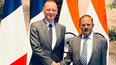 French President Macron’s diplomatic adviser, Emmanuel Bonne, also apprised Doval about the current security situation in Paris (Twitter/FranceinIndia) French President Macron’s diplomatic adviser, Emmanuel Bonne, also apprised Doval about the current security situation in Paris (Twitter/FranceinIndia)