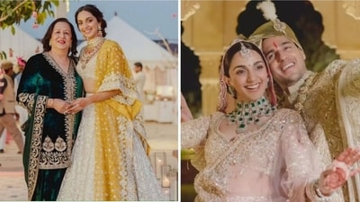 Kiara Advani with Sidharth Malhotra's mom Rimma Malhotra (left); the actors at their wedding. Kiara Advani with Sidharth Malhotra's mom Rimma Malhotra (left); the actors at their wedding.