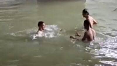 Navi Mumbai, India - July 6, 2023: (video grab) Uran station floodes with 5 ft water in Navi Mumbai, India, on Thursday, July 6, 2023. (Photo by / HT PHOTO) (HT PHOTO)