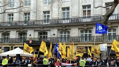 On March 19, the national flag at the Indian high commission in London was pulled down during a protest by pro-Khalistan activists. (PTI) (HT_PRINT)