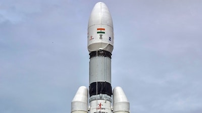 ISRO's LVM3 carrying Chandrayaan-3 being moved to the launch pad ahead of its launch. (PTI) ISRO's LVM3 carrying Chandrayaan-3 being moved to the launch pad ahead of its launch. (PTI)