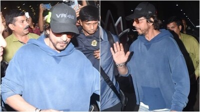 Shah Rukh Khan clicked at the Mumbai airport in a blue Maison Margiela hoodie sweatshirt. (HT Photo/Varinder Chawla) Shah Rukh Khan clicked at the Mumbai airport in a blue Maison Margiela hoodie sweatshirt. (HT Photo/Varinder Chawla)