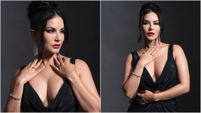 Sunny Leone slipped into a black plunge-neck gown for a new photoshoot. (Instagram) Sunny Leone slipped into a black plunge-neck gown for a new photoshoot. (Instagram)