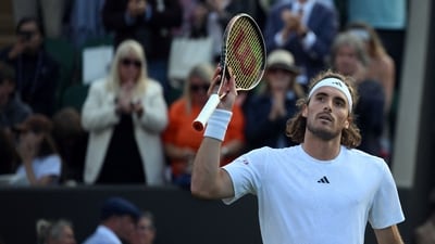 Greece's Stefanos Tsitsipas celebrates beating Austria's Dominic Thiem (AFP)