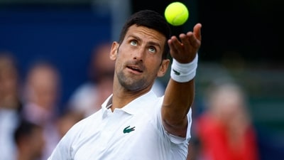 Serbia's Novak Djokovic about to serve. (Reuters)