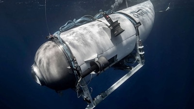 The Titan submersible, operated by OceanGate Expeditions to explore the wreckage of the sunken Titanic off the coast of Newfoundland, dives in an undated photograph (via REUTERS)