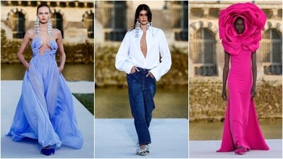 Models wear creations for the Valentino Haute Couture Fall/winter 2023-2024 fashion collection presented in Chantilly, north of Paris. (Reuters, AP) Models wear creations for the Valentino Haute Couture Fall/winter 2023-2024 fashion collection presented in Chantilly, north of Paris. (Reuters, AP)