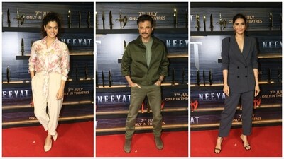 Saiyami Kher, Anil Kapoor and Karishma Tanna pose at Neeyat screening. Anil took to Instagram and said that he gives a standing ovation to the team behind it. He also wrote, “Just witnessed the cinematic brilliance of Neeyat tonight” and added for Vidya “always a pleasure to watch you on screen”. Saiyami Kher, Anil Kapoor and Karishma Tanna pose at Neeyat screening. Anil took to Instagram and said that he gives a standing ovation to the team behind it. He also wrote, “Just witnessed the cinematic brilliance of Neeyat tonight” and added for Vidya “always a pleasure to watch you on screen”. 