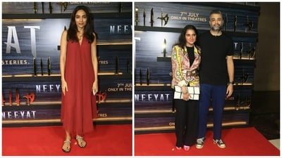 Sobhita Dhulipala and Shruti Seth with husband Danish Aslam at Neeyat screening. Sobhita was last seen in Mani Ratnam's Ponniyin Selvan I and II and will now be seen in Made In Heaven season 2. Sobhita Dhulipala and Shruti Seth with husband Danish Aslam at Neeyat screening. Sobhita was last seen in Mani Ratnam's Ponniyin Selvan I and II and will now be seen in Made In Heaven season 2. 