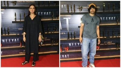 Dia Mirza and Ali Fazal also attended Neeyat screening in Mumbai. Dia was last seen in Bheed and will next be seen in Dhak Dhak. Ali Fazal has a Hollywood film Kandahar and a Hindi film Khufiya in pipeline. Dia Mirza and Ali Fazal also attended Neeyat screening in Mumbai. Dia was last seen in Bheed and will next be seen in Dhak Dhak. Ali Fazal has a Hollywood film Kandahar and a Hindi film Khufiya in pipeline. 