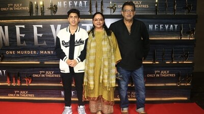 Tanvi Azmi with husband Baba Azmi at Neeyat's star-studded screening in Mumbai on Monday. The film is due in theatres on July 7 and is a murder mystery directed by Anu Menon. Tanvi Azmi with husband Baba Azmi at Neeyat's star-studded screening in Mumbai on Monday. The film is due in theatres on July 7 and is a murder mystery directed by Anu Menon. 