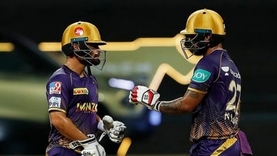 Rinku Singh (L) and Nitish Rana during an IPL match in May. (IPL)