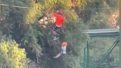 Image shows a six-year-old falling from a zipline in an amusement park in Mexico. (Twitter)
