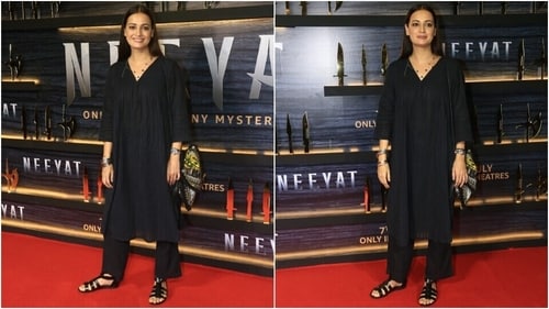 Dia Mirza looks stylish in an all-black look for Neeyat screening. (HT Photo/Varinder Chawla) Dia Mirza looks stylish in an all-black look for Neeyat screening. (HT Photo/Varinder Chawla)