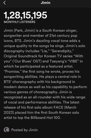 Park Jimin's about section. (Spotify) Park Jimin's about section. (Spotify)