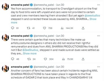 Ameesha shared several tweets.