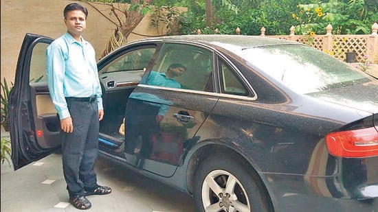 Anuj Agrawal, 41, runs a travel business in Gurugram and owns two cars that need to be scrapped according to the NGT order. Agrawal has shifted his Honda City to Indore but was unable to part with his dream car — an Audi A4 2.0. (HT Photo)