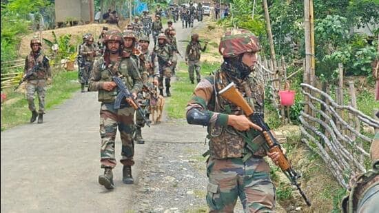 Indian army soldiers patrol during a security operation in Manipur (via Reuters)