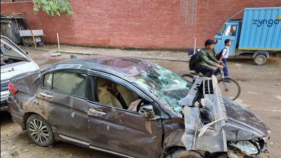 The car after the accident. (HT Photo)