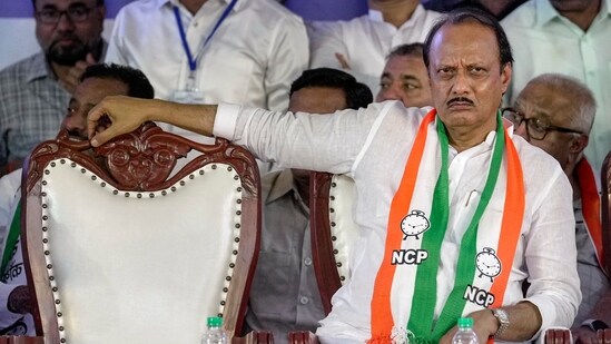 Maharashtra Deputy Chief Minister Ajit Pawar during a Nationalist Congress Party (NCP) meeting led by him, in Mumbai, Wednesday. (PTI)
