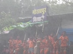 Several people were seen dancing at a stage in midst of the road show. Police deployed at the road show, was also seen drenching in the rain. 
