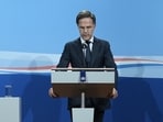 Prime Minister Mark Rutte delivers a press conference following a cabinet meeting after the collapse of the Rutte IV cabinet in The Hague on July 7, 2023.