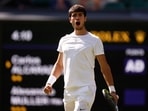 Spain's Carlos Alcaraz celebrates winning his second round match against France’s Alexandre Muller 