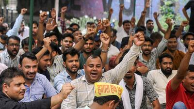 Government clerks stage a protest outside the Mini Secretariat on Friday. (Parveen Kumar/ HT) Government clerks stage a protest outside the Mini Secretariat on Friday. (Parveen Kumar/ HT)