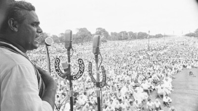 Jan Sangh leader Atal Bihari Vajpayee addressed a rally at New Delhi’s India Gate lawns on August 12, 1971. (HT Archive) Jan Sangh leader Atal Bihari Vajpayee addressed a rally at New Delhi’s India Gate lawns on August 12, 1971. (HT Archive)