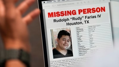 A missing persons flier is displayed on a computer screen. Rudy Farias was reported missing as a teenager in 2015. (AP) A missing persons flier is displayed on a computer screen. Rudy Farias was reported missing as a teenager in 2015. (AP)