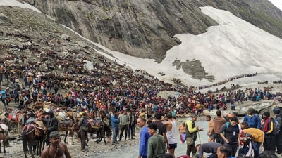 Amarnath: Pilgrims on their way to the holy cave shrine of Amarnath, in Jammu & Kashmir. (PTI) Amarnath: Pilgrims on their way to the holy cave shrine of Amarnath, in Jammu & Kashmir. (PTI)