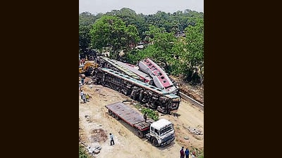 Restoration work underway at the train accident site in Balasore, Odisha on Sunday. The major accident of three trains occurred on Friday night resulting to killing at least 293 people and several injured. (ANI)