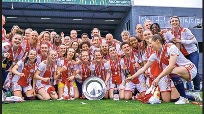 The Netherlands’ Ajax women’s football team won the league title for the first time in five years, in May. The club declined a public celebration, citing the men’s team’s poor season. (Getty Images) The Netherlands’ Ajax women’s football team won the league title for the first time in five years, in May. The club declined a public celebration, citing the men’s team’s poor season. (Getty Images)